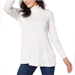 Susan Graver Regular Liquid Knit Fit & Flare Mock-Neck Ivory NIP 3xp